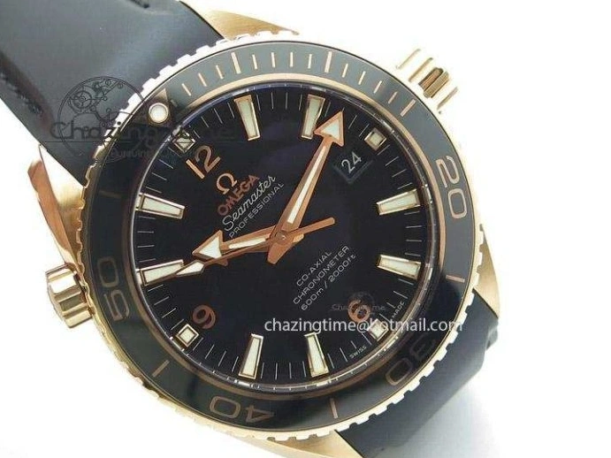 0112 Bright Planet Ocean Professional Rose Gold Liquid Metal V6F 45mm on Black Rubber Strap A 8287